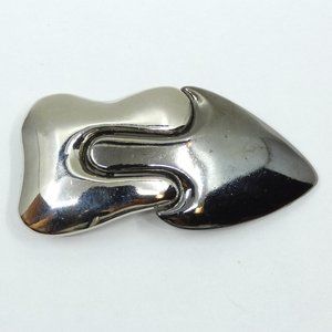 Vintage NOS Silver & Gunmetal Abstract Arrow Shape Interlocking Metal Bu…